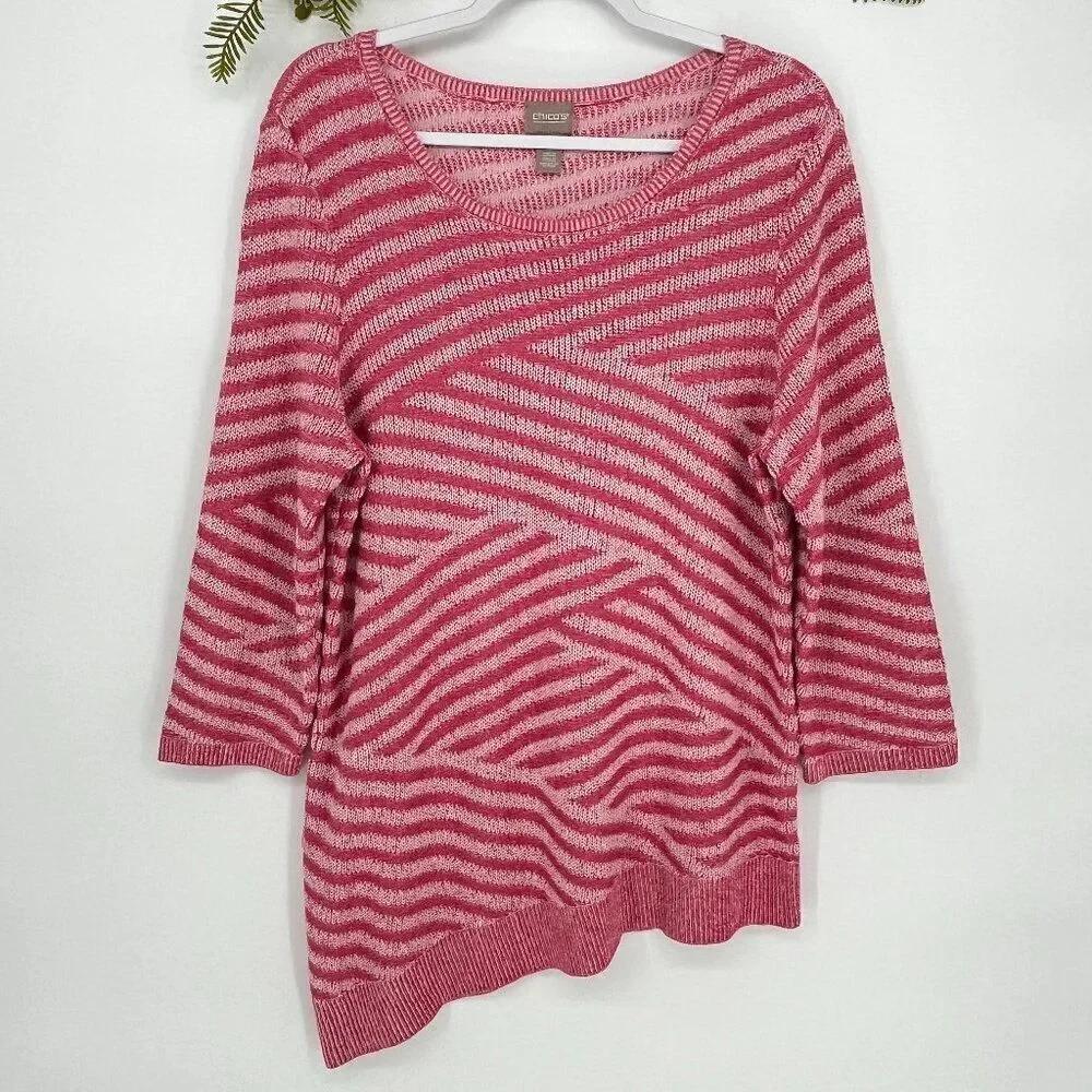 Chico’s Mingle Splice Scoopneck Pullover‎ Sweater Women’s Size 2 XL Asymmetrical